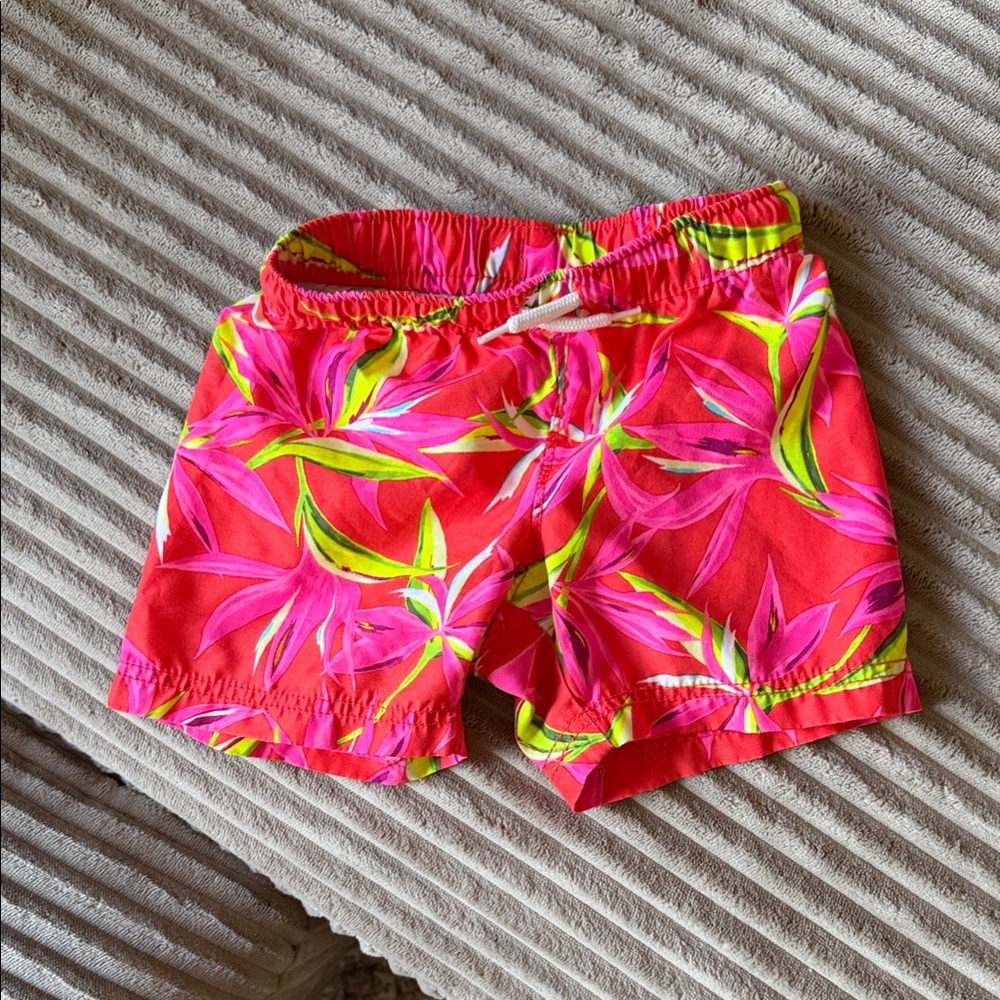 Old Navy Kids Pink Neon Floral Swim Trunks